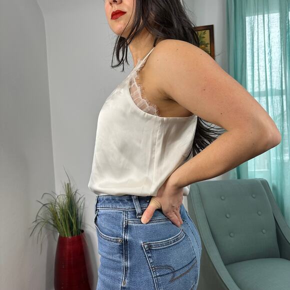 Express Cream V-neck Satin Bodysuit - Picture 3 of 7